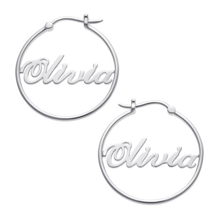 Personalized Women's Sterling Silver or Gold over Silver Name Hoop Earrings