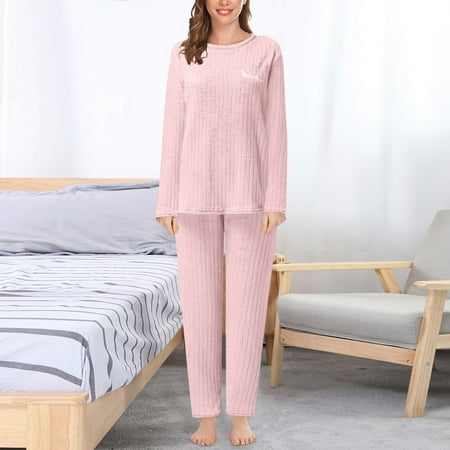 

NEGJ Women s Thick Warm Solid Sets Soft Homewear Sleepwear Loose Sets One Size