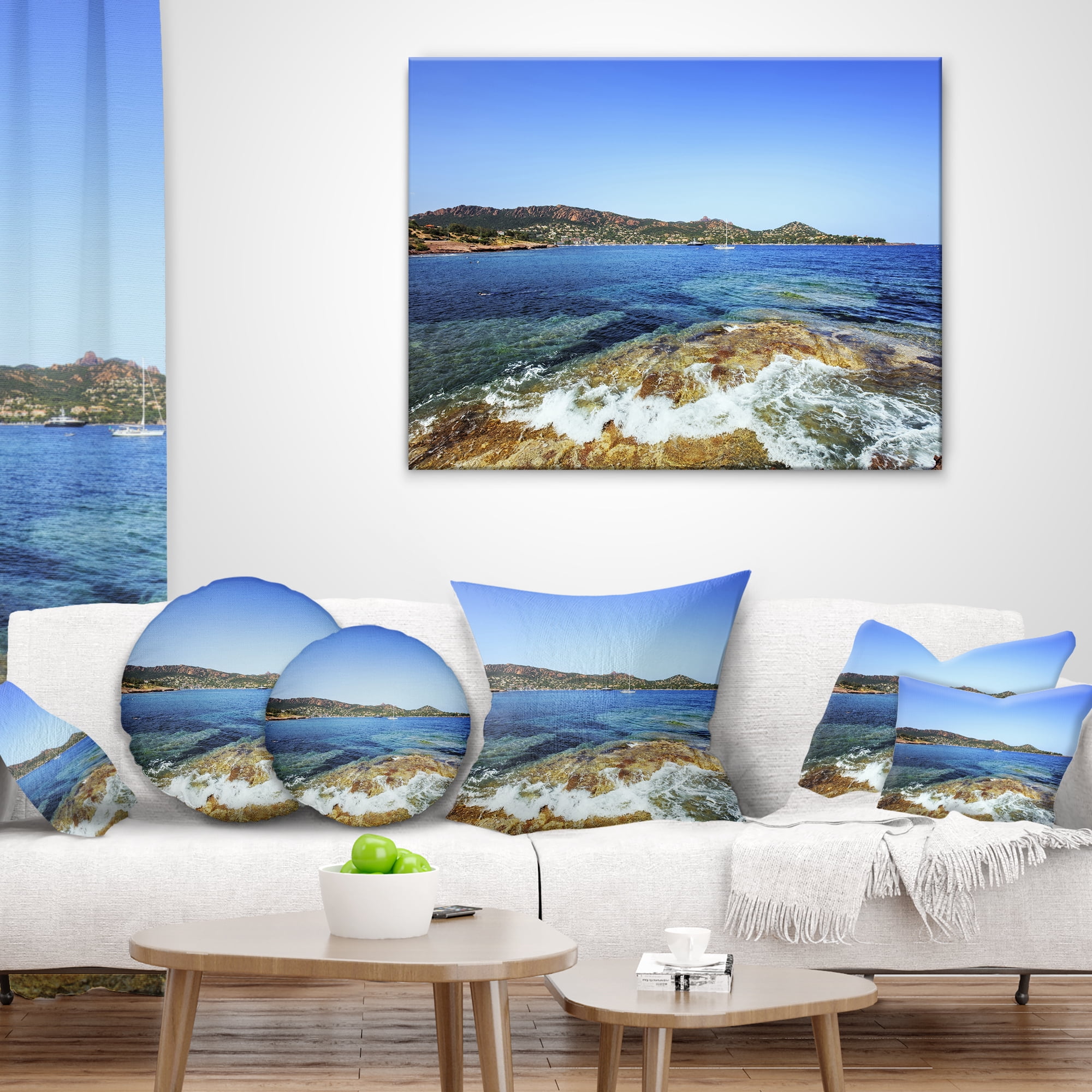 Designart Agay Bay in Esterel Rocks Beach - Oversized Beach Throw Pillow - 12x20
