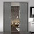 thumbnail image 3 of Sliding French Double Pocket Doors 60 x 96 inches | Planum 0010 Concrete | Kit Trims Rail Hardware | Solid Wood Interior Bedroom Sturdy Doors, 3 of 4