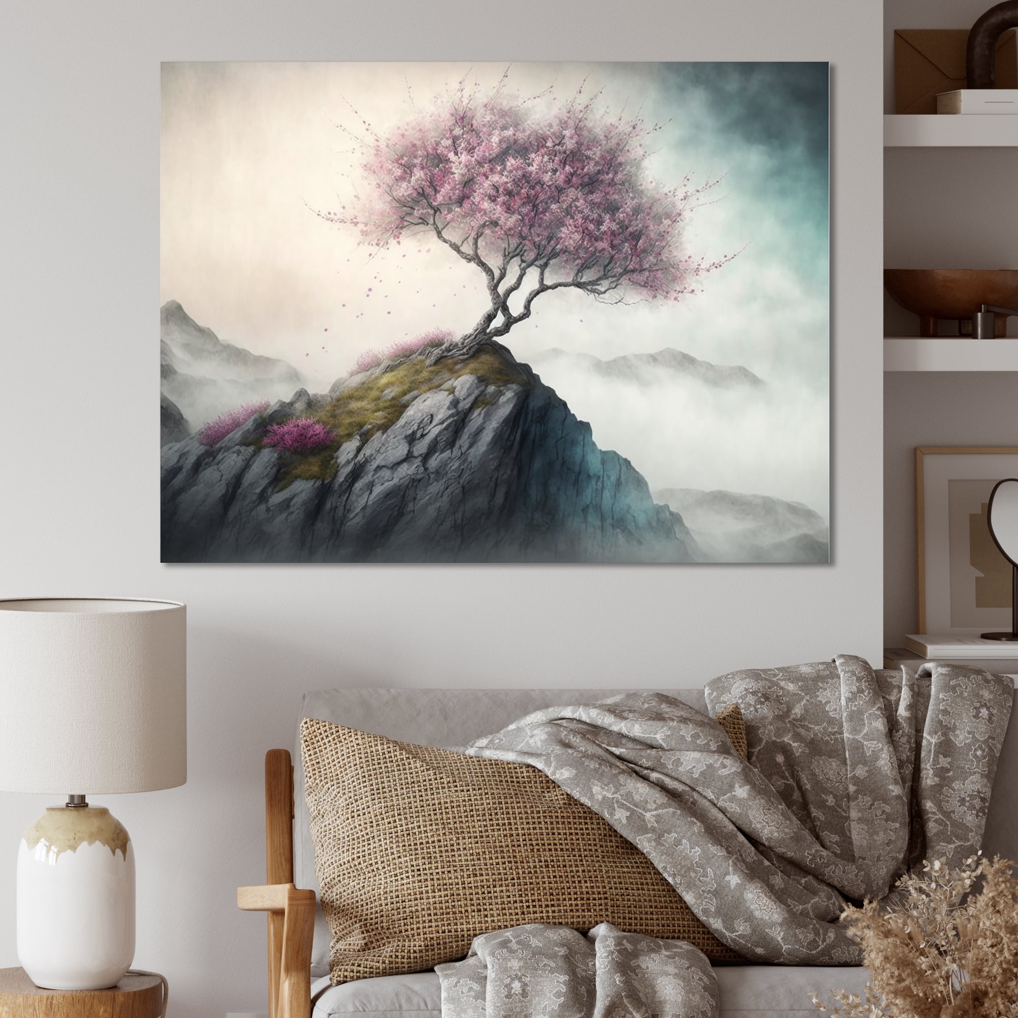 Designart Mountain Top Cherry Blossom V Canvas Wall Art