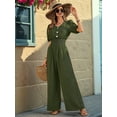 thumbnail image 6 of Womens Jumpsuits Short Sleeve V Neck Dressy Casual Wide Leg Pants Romper Army Green XXL, 6 of 9
