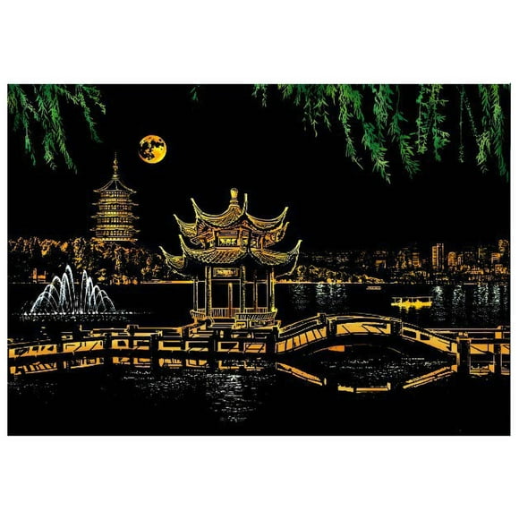 Pedty 1*Scratching,Night City Magic Scratch Art Painting Paper DIY Drawing Brush Stick Kits Decor