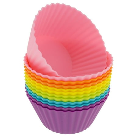 

Freshware Cupcake Liners Pack of 12 Silicone Muffin Cups 2.8 Inch Silicone Baking Cups Reusable & Non-stick Silicone Cupcake Liners for Party Halloween Christmas Round Rainbow Round [12-Pack]