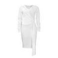 thumbnail image 4 of BangWanChi White Dress Women Women Versatile Fashion Short Sleeved Waist Retraction Solid Split Suit Collar Wrapped Hip Split Belt Dress, 4 of 7