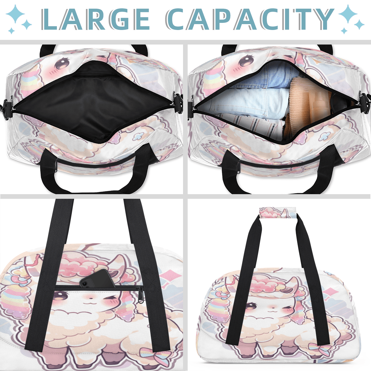 Herdesigns Cute Cartoon Sports Duffle Bag for Women & Men, Sheep Gym Bag Dance Bag Overnight Bag Carry On Weekender Travel Bag