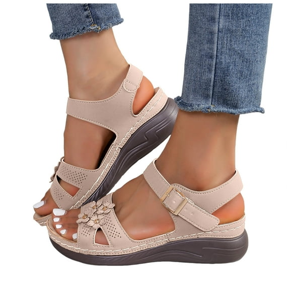 Orthopedic Wedge Dressy Sandals for Women 2025 Comfortable Leather Flower Platform Walking Sandals