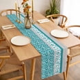 thumbnail image 3 of Teal Floral Table Runner - 108 Inch Long, Kitchen Dining Table Runner Dresser Scarves, Botanical Blossom Motif Boho Grey Stripes Farmhouse Decor for Coffee Tables Wedding Party Banquet, 3 of 8