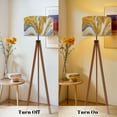 thumbnail image 4 of Wood Tripod Floor Lamp, Mid Century Wood Standing Lamp with 3 Color Temperature Dimmable Standing for Living Room, Bedroom, Office Retro White Gold Marble Marble Patterns Flaxen Lamp Shade, 4 of 5