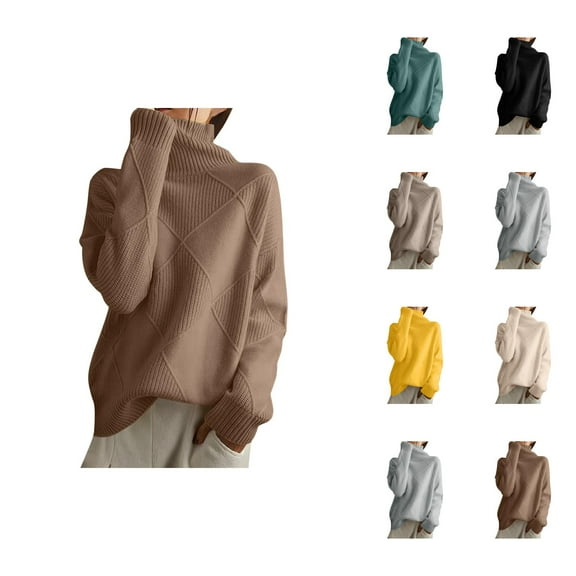 Sweaters for Women 2025 Fall Winter Oversized Long Sleeve High Neck Thickened Knit Jumper Top Womens Pullover Sweaters