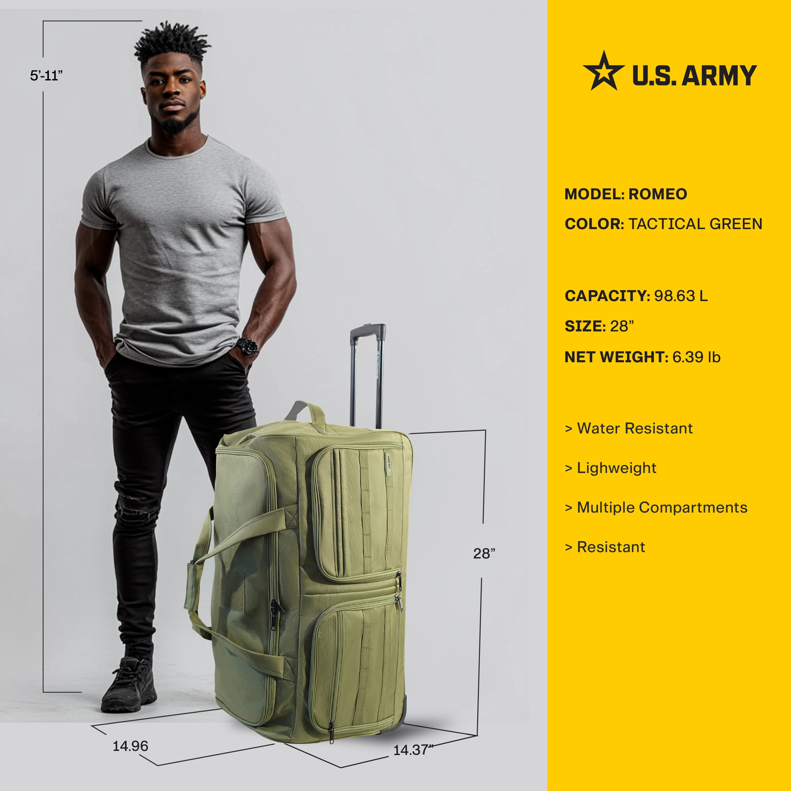 US ARMY ROMEO 28-inch Tactical Rolling Duffel Green