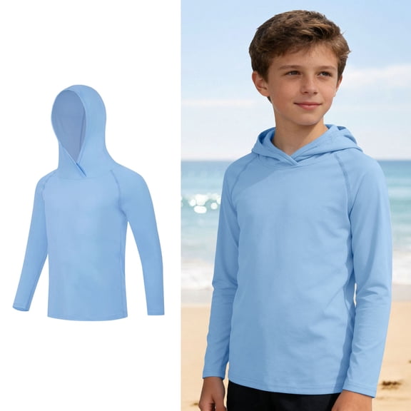 Boys Hoodie Long Sleeve Rash Guard Shirts Quick Dry Sun Protection Shirts Swimming Shirt Boys Swimsuits Size 11-12 Years