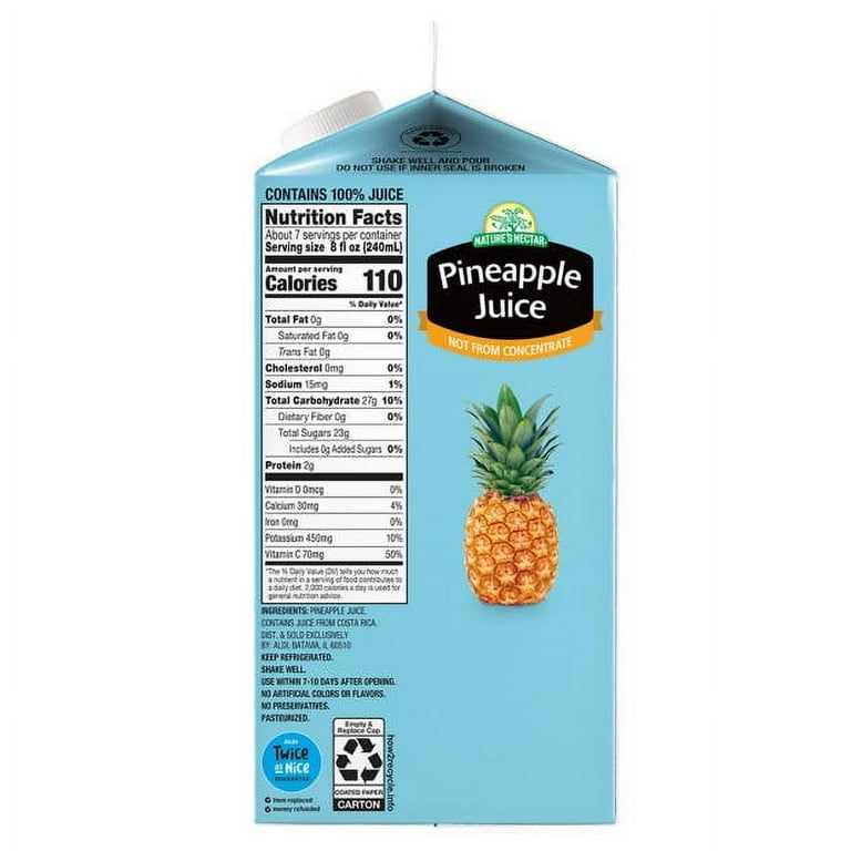 Dole Pineapple Pure Pineapple Juice Not From Concentrate Nutrition