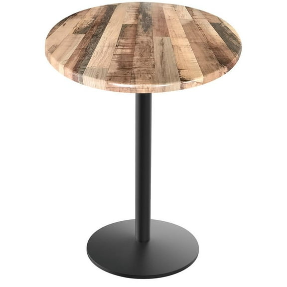 Indoor/Outdoor 42" Tall OD214 Black Table Base with 22" Diameter Foot and 36" x 36" Square Indoor/Outdoor Rustic Top by the Holland Bar Stool Co.