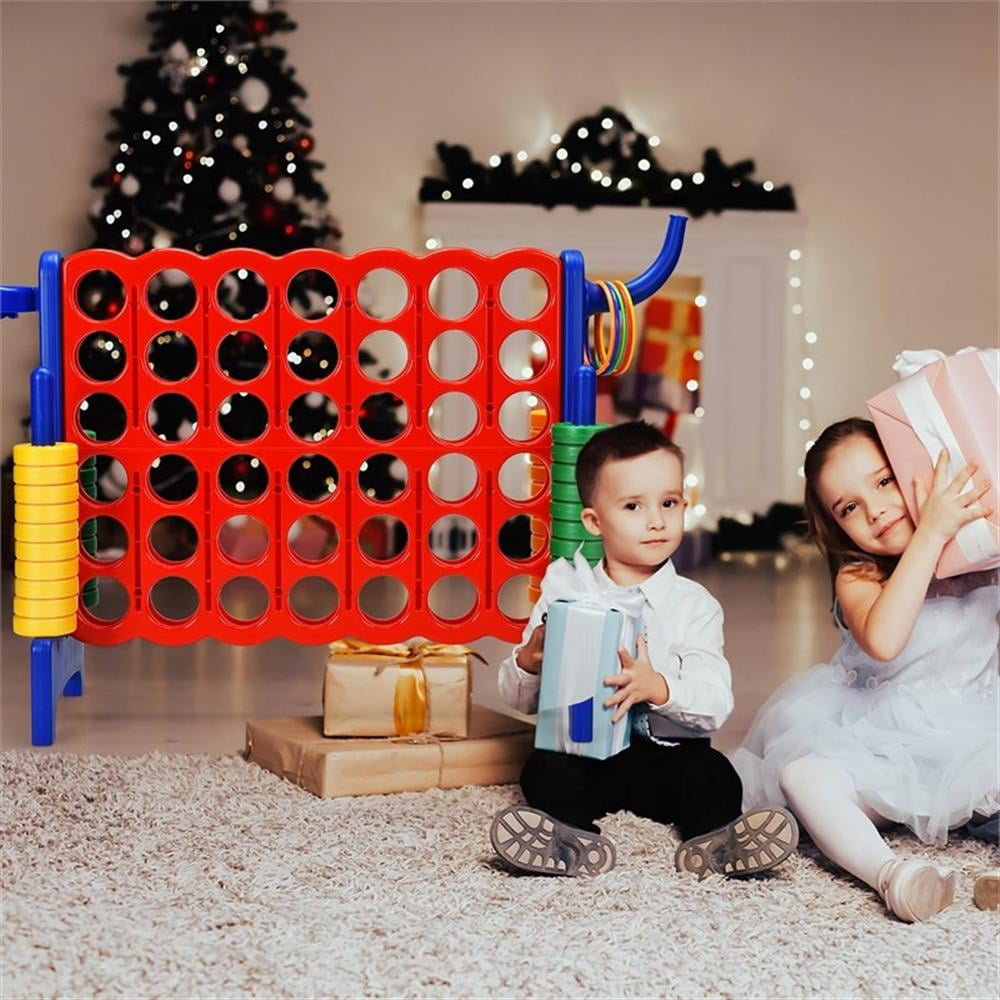Pemberly Row 4 in A Row Giant Game Set w/Basketball Hoop for Family Blue