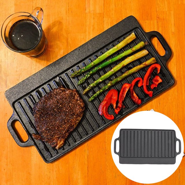 Reversible Griddle Grill, Household Cast Iron Teppanyaki Plate Thickened Rectangular Double Sided Barbecue Grill