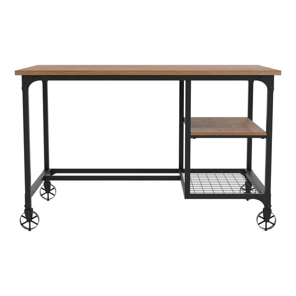 Bowery Hill Transitional Metal Computer Desk with Casters in Antique Black
