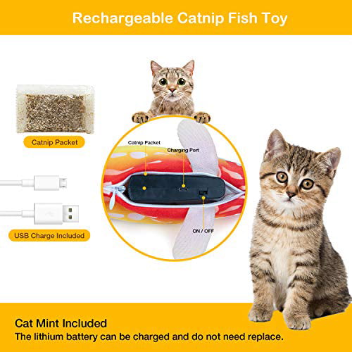 Pet Soft Feather Cat Toys 9pcs Funny Interactive Cat Toys for Kitten Exercise Retractable Cat Feather Teaser Wand Toy Sets Electric Floppity Fish Cat Toy with Catnip for Indoor Cats 