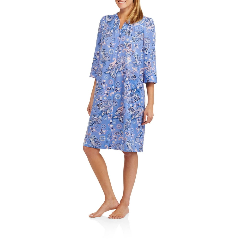 Secret Treasures Women's Snap Front Waffle Knit Printed Duster with