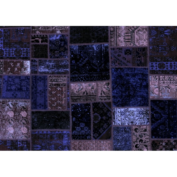 Ahgly Company Indoor Rectangle Patchwork Blue Transitional Area Rugs, 2' x 3'