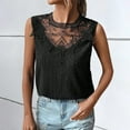 thumbnail image 2 of Tank Tops for Women Camisole Fashion Solid Color Lace Collar Stitching Crochet Tank Top Crew-neck Tank Top Basic Camisoles Black S, 2 of 7