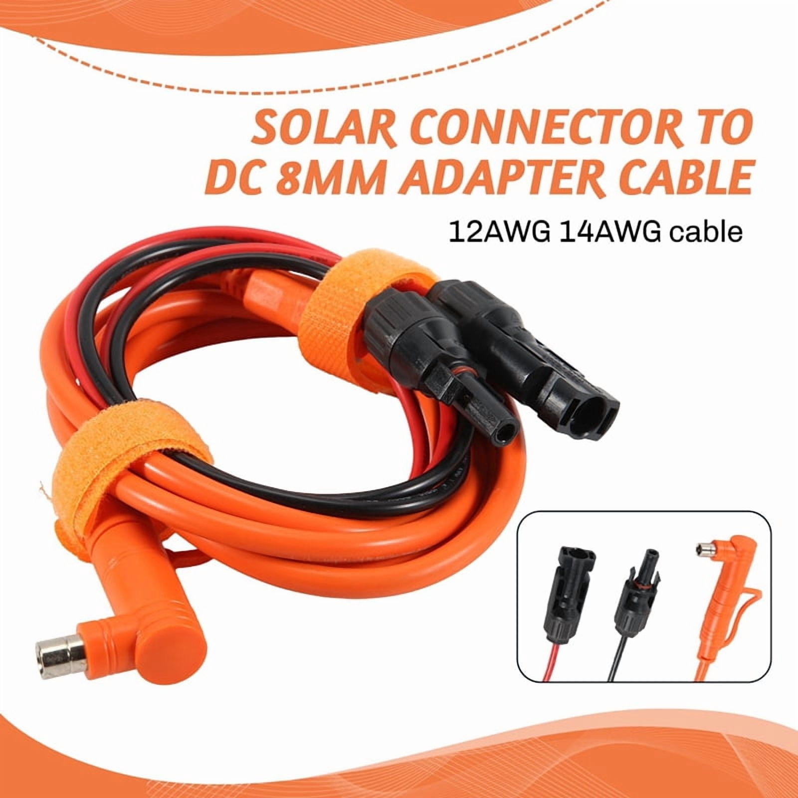 2X Solar Panel to DC 8mm Adapter Cable 2m, Solar Connector to DC7909/8020 Male Plug Extension Cord, Tinned Copper Wire