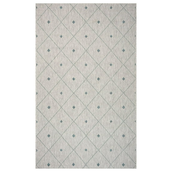 Laddha Home Designs 5' x 8' Blue and Gray Diamonds Rectangular Outdoor Area Throw Rug