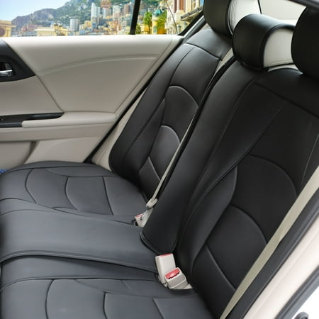 FH Group  Deluxe Leatherette Seat Cushions high-density backing non-slip silicone  Rear Bench  Black Burgundy Stripe