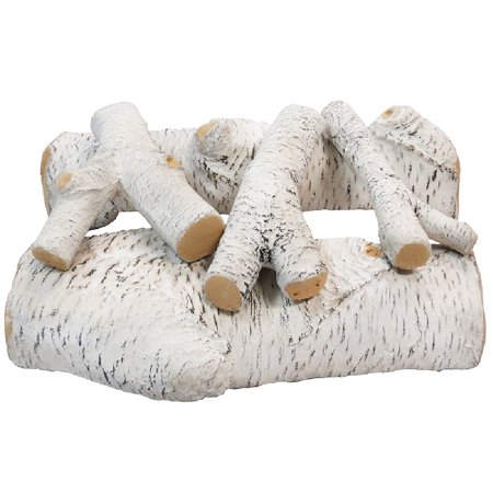 Barton Fireplace Decoration 6-Piece of Petite Ceramic Birch Wood Fireplace Log Gas Realistic