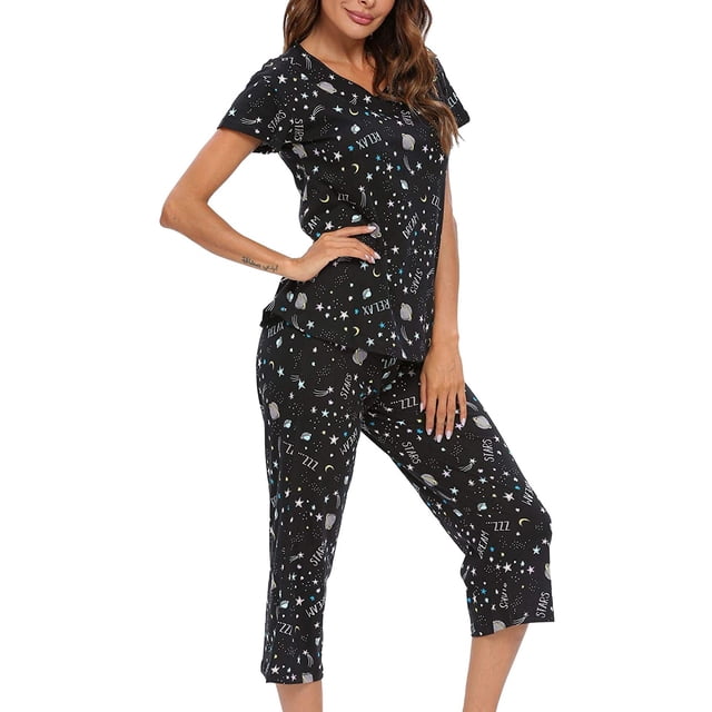 Ensembles de Pyjama pour Femmes, Hauts de Nuit avec Pantalons Capri