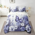 thumbnail image 2 of Butterfly Flowers Comforter Set 7 Piece Bed in a Bag Twin,Light Purple Ombre Art Oil Painting Floral Bedding Sets Rustic Aesthetic Animal Daisy Flower Sheet Set with Comforter, 2 of 5