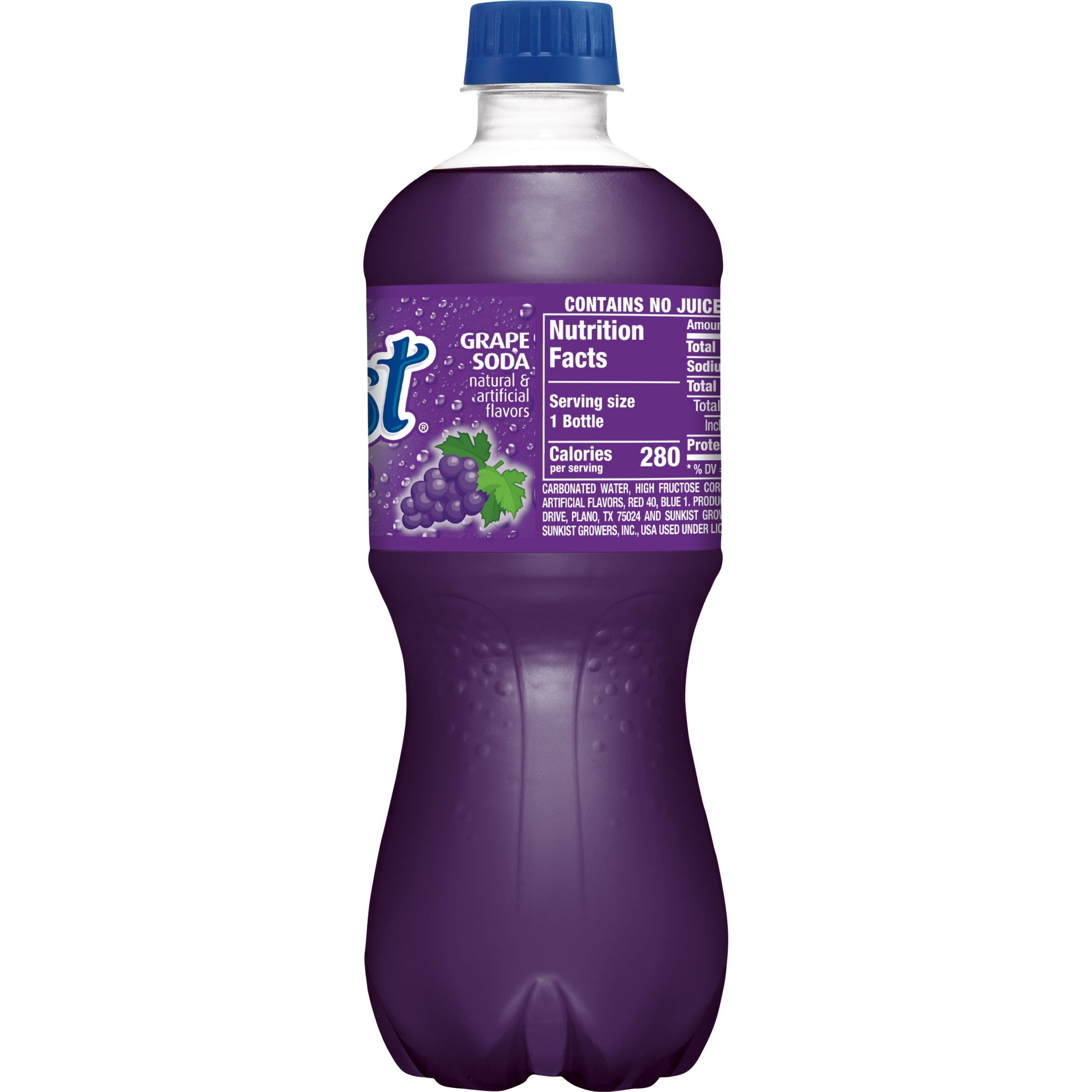 (5 pack) Sunkist Caffeine Free Grape Soda Pop, 20 fl oz, Bottle