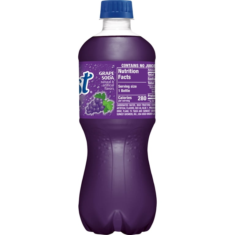 grape Sunkist Caffeine Free Grape Soda Pop, 16 fl oz, 6 Pack Bottles