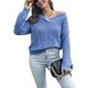 thumbnail image 1 of Suéter de ganchillo ahuecado Jersey con cuello en V Suéteres sueltos casuales Prendas de punto de manga larga para mujer Violeta L, 1 of 6