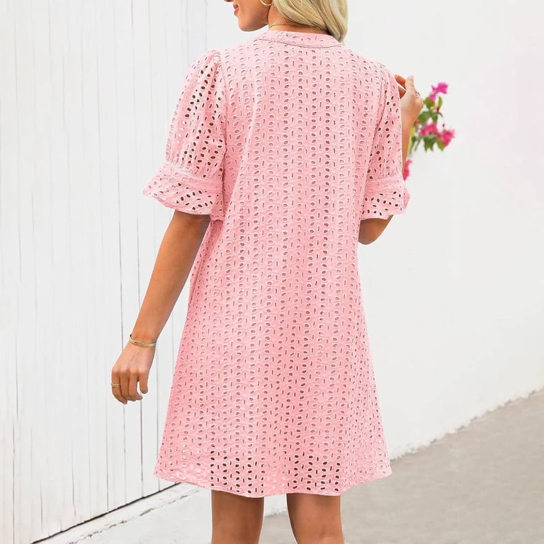ZJXFGS Flattering Dresses For Apple Shape Tiered Mini Casual Shift Dress Women's V Neck Short Sleeve Hollow Out Lace Ruffle Dresses With Pocket Eyelet Summer Dresses for Women Pink M - Walmart.com ZJXFGS Flattering Dresses For Apple Shape Tiered Mini Casual Shift Dress Women's V Neck Short Sleeve Hollow Out Lace Ruffle Dresses With Pocket Eyelet Summer Dresses for Women Pink M - Walmart.com