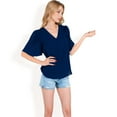 thumbnail image 7 of Women's V-Neck Blouse with Pleated Chiffon Flutter Sleeves- Navy,Large, 7 of 7