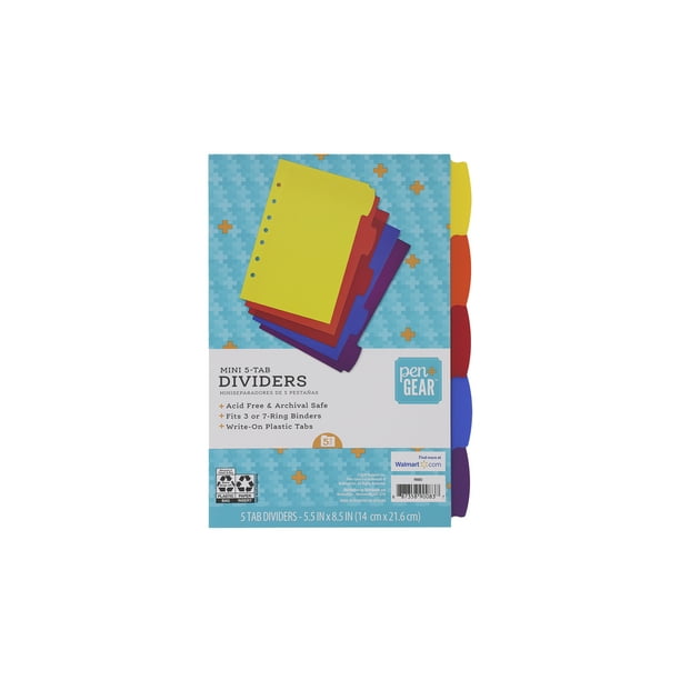 Pen + Gear Vibrant Color 5Tab Mini Dividers, 5.5inches x 8.5inches