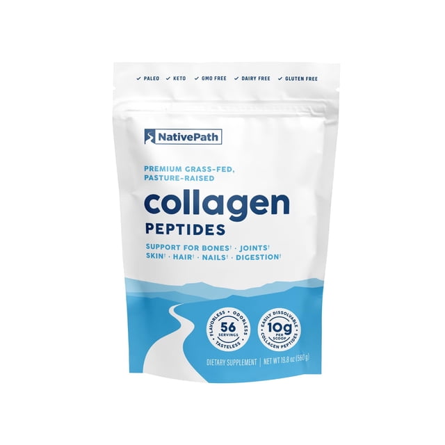 Péptidos de colágeno NativePath - Colágeno hidrolizado tipo 1 y 3 en polvo para piel, cabello y uñas - 56 porciones (56 oz)