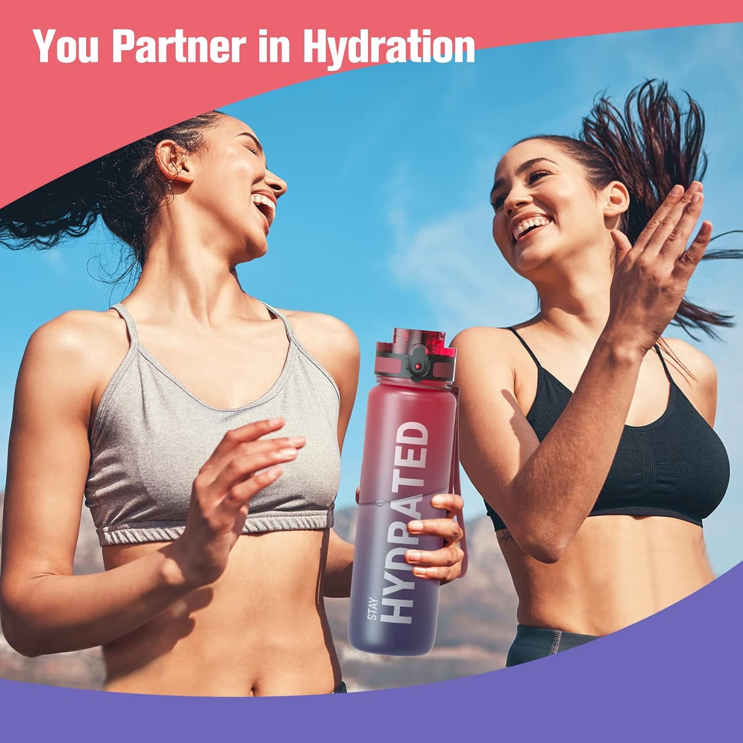 Water Bottle 32oz, Durable and Leakproof Water Bottles Motivational with Time Marker, Tritan, BPA Free, Wide Mouth with Easy Clean Brush for Gym, Travel, Home, School, Office (1 Bottle)