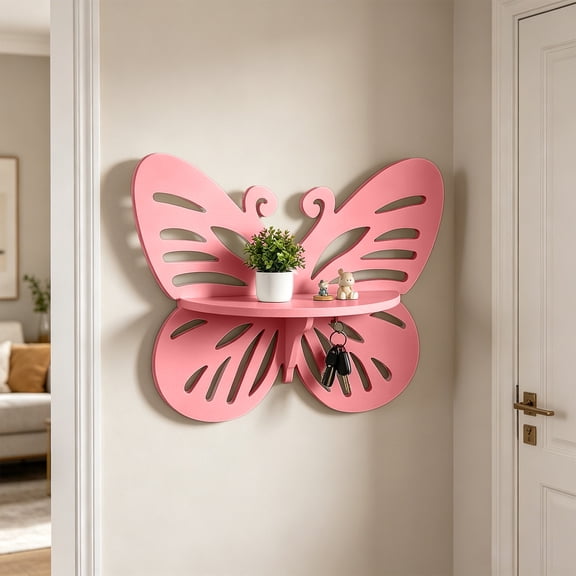 No Drill Wall Mounted Storage Shelf Adhesive Floating Wood Shelf for Bathroom Kitchen Living Room Small Space