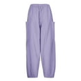 thumbnail image 6 of WCMZJ Womens Linen Wide Leg Pants Casual Loose Drawstring Summer Beach Travel Vacation Palazzo Harem Pants with Pockets Purple S, 6 of 9