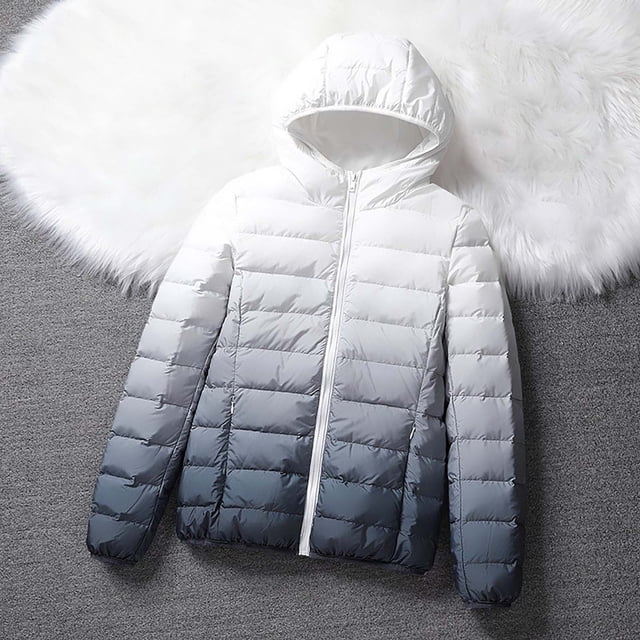 Puffer Jacket Womens Gradient Warm Coat Hoodies Jacket Slim Winter Outwear Tops With Pockets