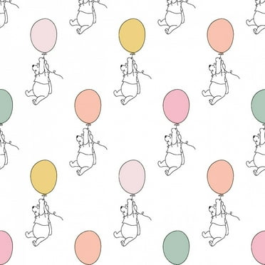 Disney Winnie the Pooh Ballon White 100% Cotton Fabric Sold by The Yard