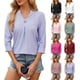 thumbnail image 3 of Tops Camisa de manga 3/4 con cuello en V Blusas casuales elegantes con ojales plisados Tops de trabajo Blusas Camisas Henley 2024, 3 of 4