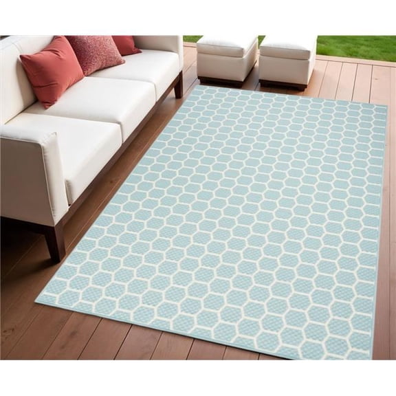HomeRoots 554778 4 x 6 ft. Aqua & Ivory Geometric Indoor & Outdoor Rectangle Area Rug