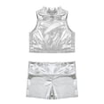 thumbnail image 3 of Jizyo Kids Girls 2Pcs Shiny Metallic Crop Tank Top with Booty Shorts Ballet Dance Jazz Hip Hop Silver 10, 3 of 5