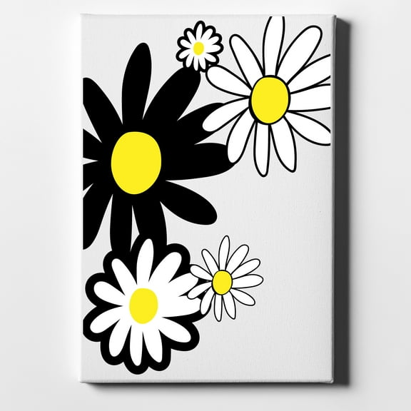 Black & Yellow Modern Daisies - 8" x 10" - Decorative Canvas Wall Art - White Edge - 5/8" Gallery Wrapped