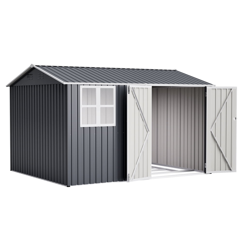 10x8FT Outdoor Steel Storage Shed - Lockable Doors & Clear Window for Garden/Patio Tools
