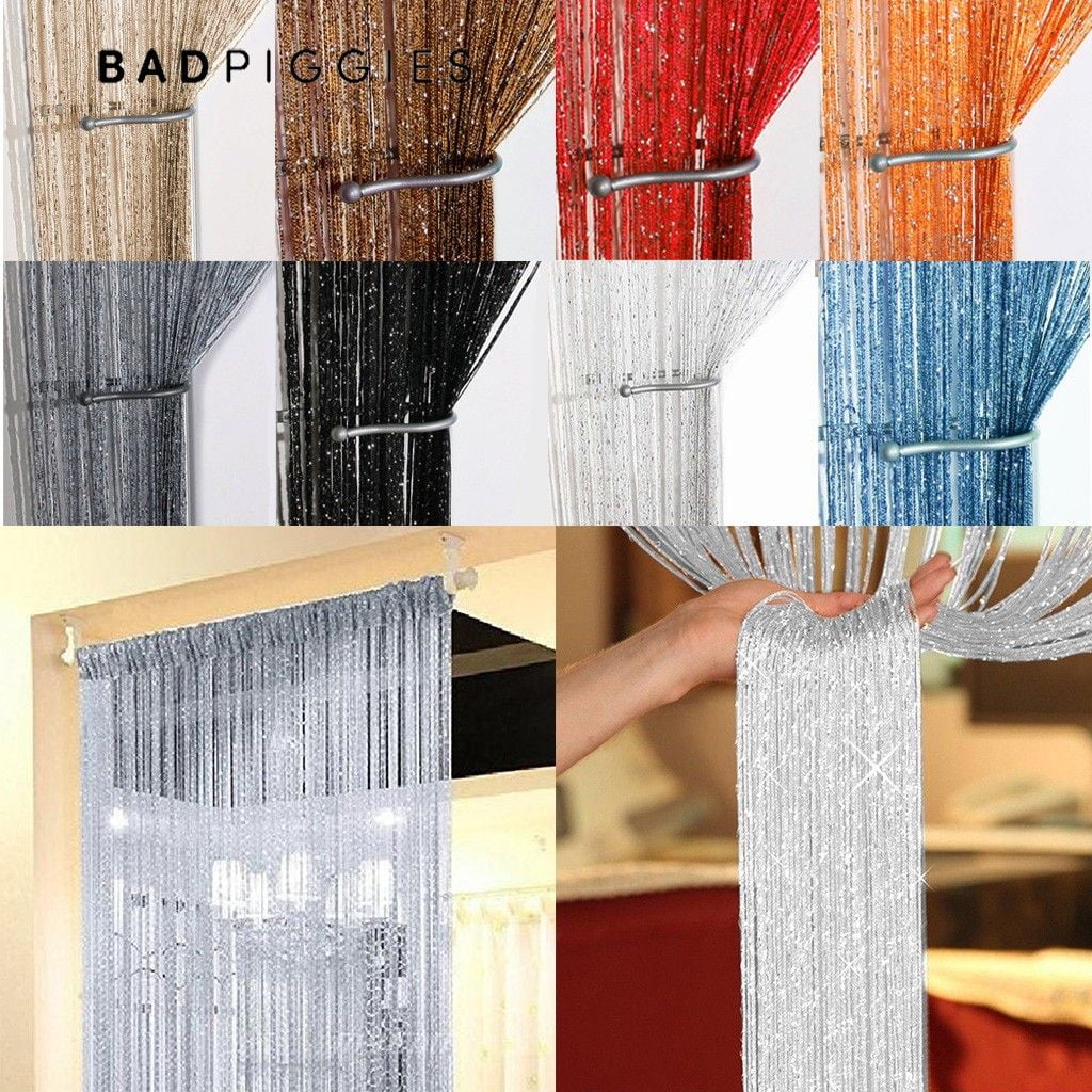 Black Crystal String Door Curtain Room Divider Fringe Tassel Window Panel Decor