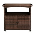thumbnail image 2 of IVV Outdoor Wicker Bar Cart with Storage Cabinet, Patio Buffet Serving Cart w/Wheels & Slatted Composite Wood Tabletop, Rolling Beverage Prep Table for Porch Backyard Garden Poolside Party, Brown, 2 of 10